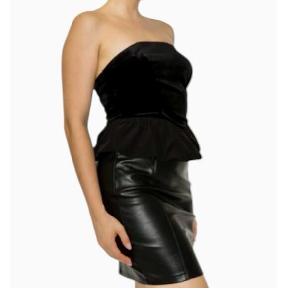 Haute Monde Velvet Peplum Top Size L Black Strapless Ruffle Whimsigoth Party NWT - Picture 9 of 12